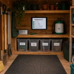 Aménagement abri de jardin 10 m² : rangement et outils organisés