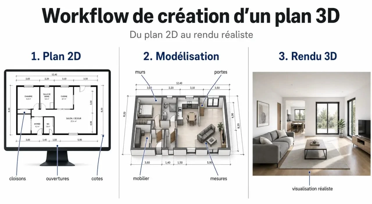 Création plan 3D : du plan 2D à la visualisation 3D réaliste