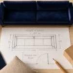 Canapé 4 places : confort et style, coussins et ruban de mesure