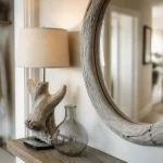 Miroir rond decoration bois flottant en bois flotté gris argenté