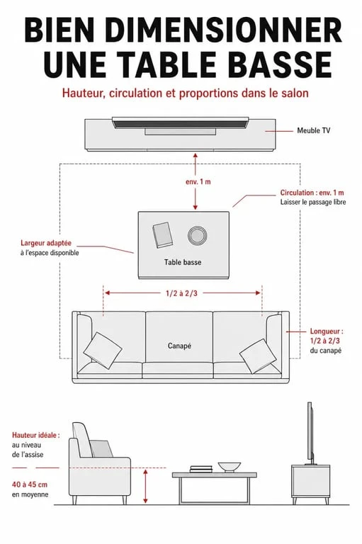 Dimensions et proportions d’une table basse originale devant un canapé