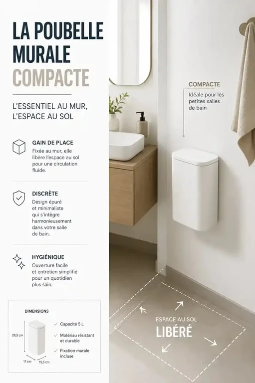 Poubelle murale gain de place pour salle de bain