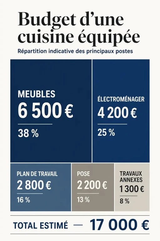 Répartition du prix cuisine équipée entre meubles, plan de travail, électroménager et pose