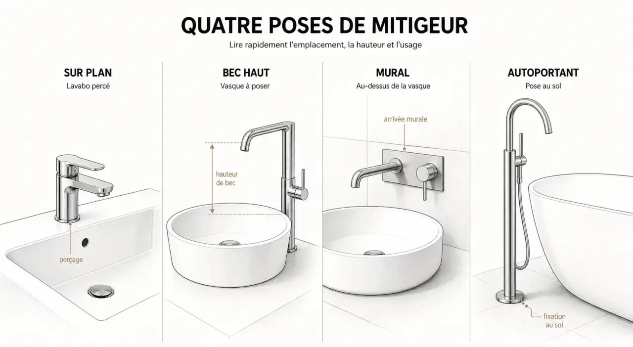 Comparatif visuel des configurations de mitigeur salle de bain