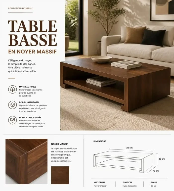 Aménagement salon avec table basse noyer moderne