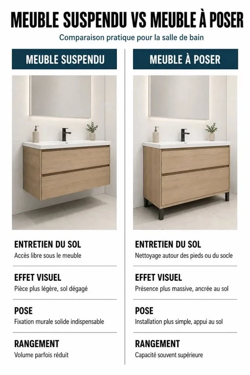 Comparatif meuble salle de bain suspendu et meuble à poser