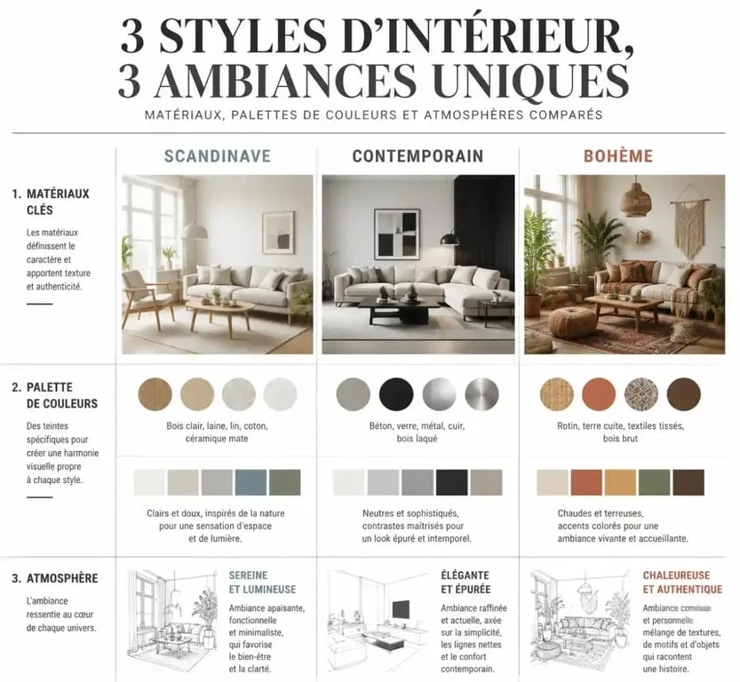 Comparatif des styles de decoration salon