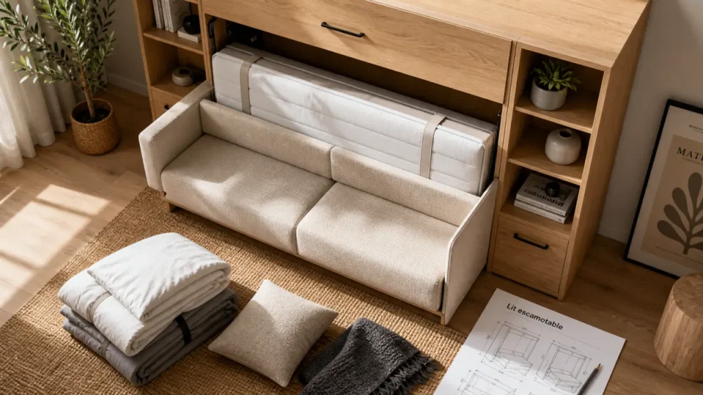 Lit escamotable canapé : canapé-lit avec couchage escamotable