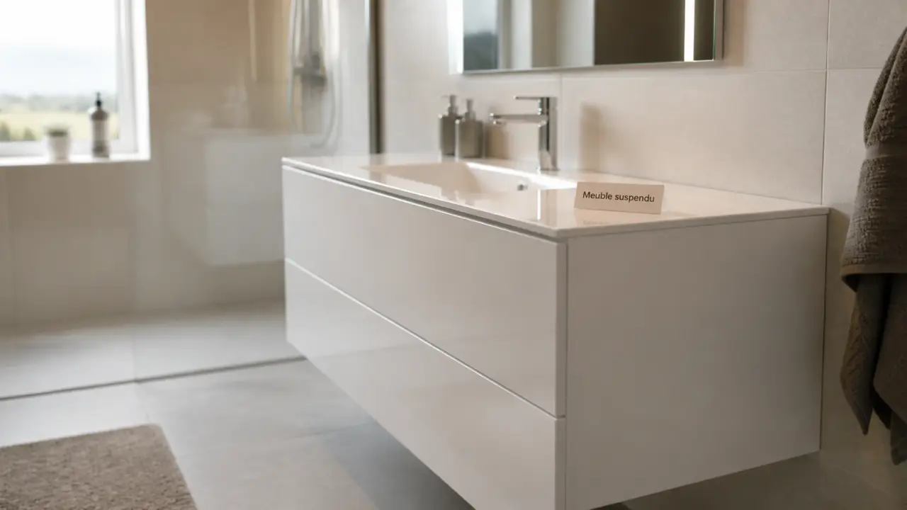 Meuble salle de bain suspendu blanc avec vasque intégrée