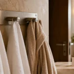 Patère salle de bain inox fixée à vis, serviettes dans la douche