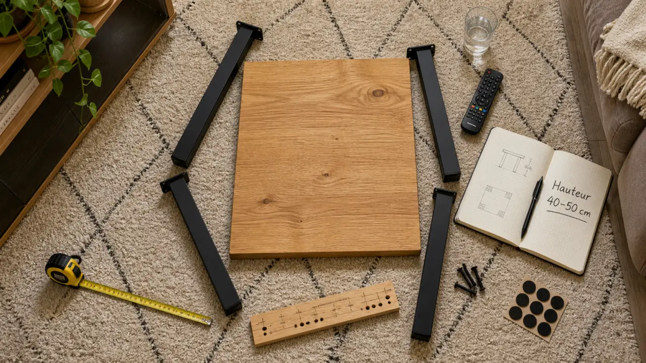 Pied table basse 40 cm : fixation et patins pour éviter les erreurs