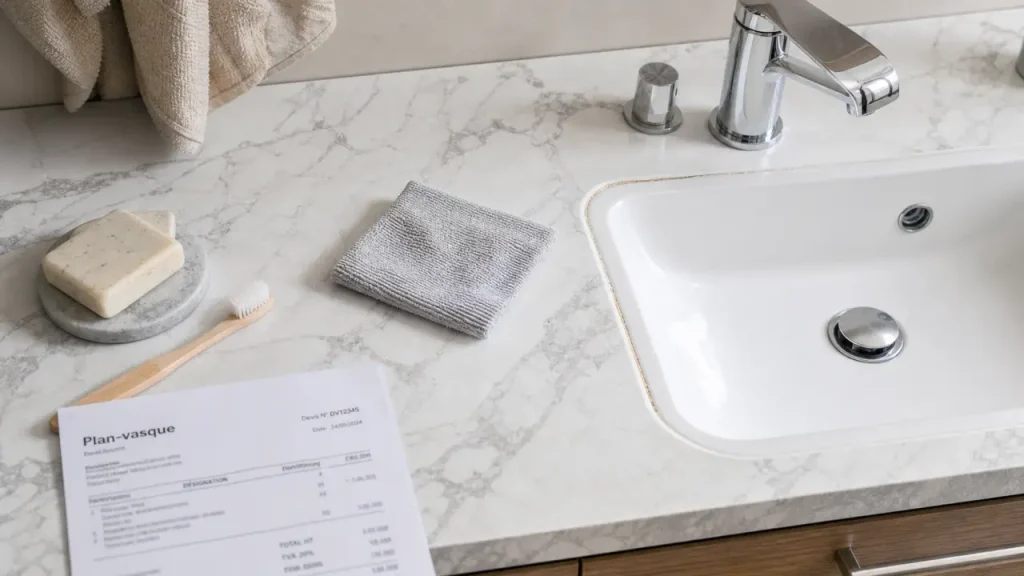 Plan de travail salle de bain : vasque et rangement