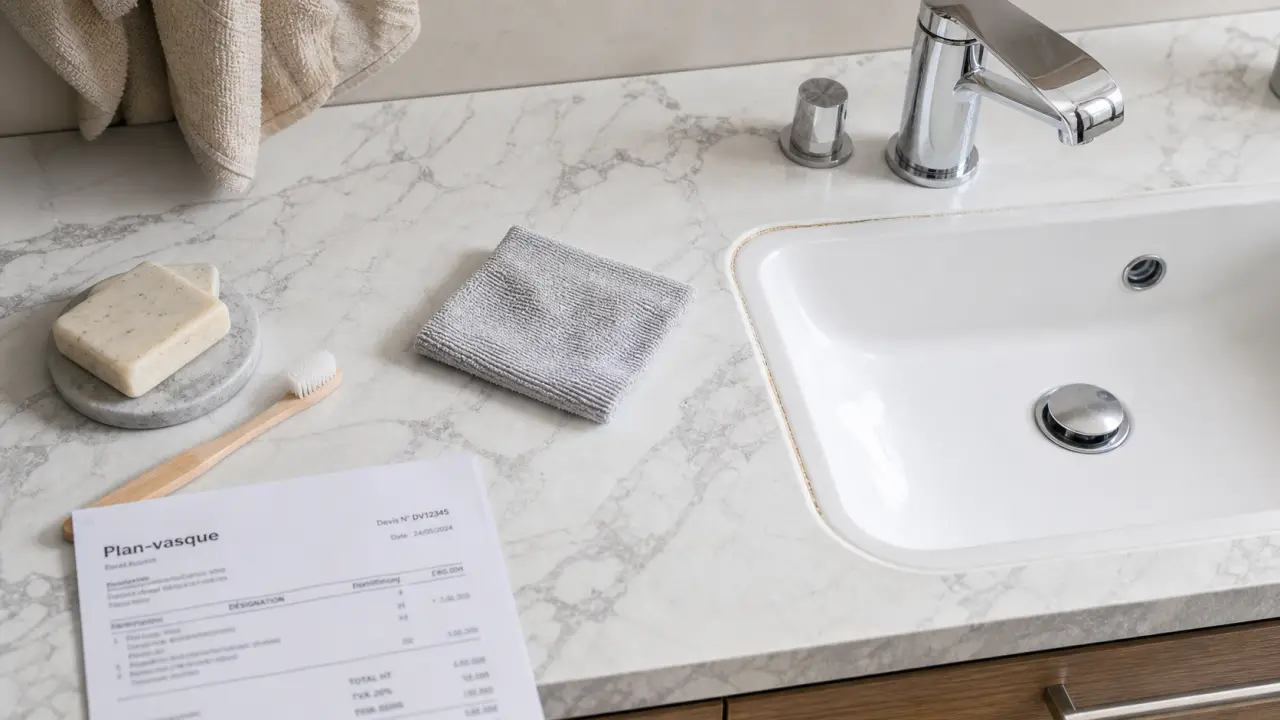 Plan de travail salle de bain : vasque et rangement