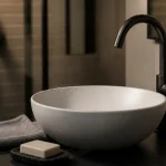 Robinetterie salle de bain noir mat : mitigeur encastré et douche à l’italienne, vue salle de bains contemporaine