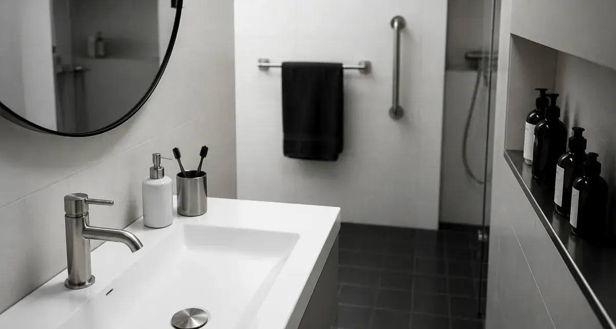 Accessoire salle de bain : plan vasque et étagère de douche pour gagner de la place