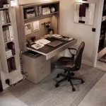 Aménagement bureau professionnel petit espace : bureau mural, rangements et circulation claire