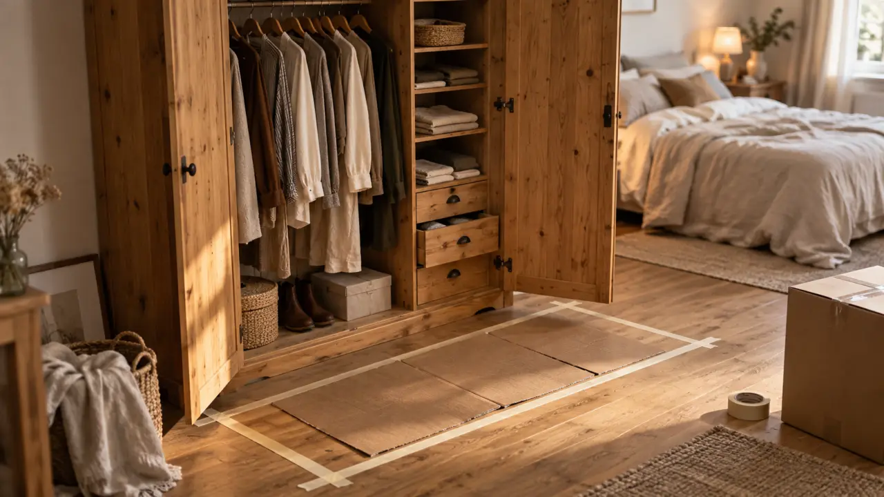 Armoire bois massif ouverte : profondeur utile à mesurer