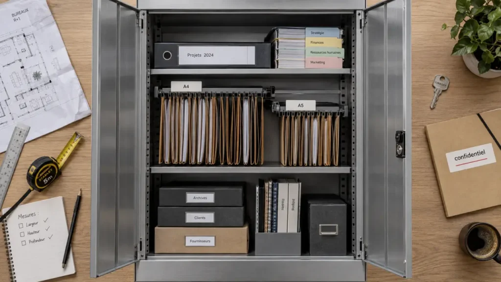 Armoire de bureau ouverte : perte de place au rangement
