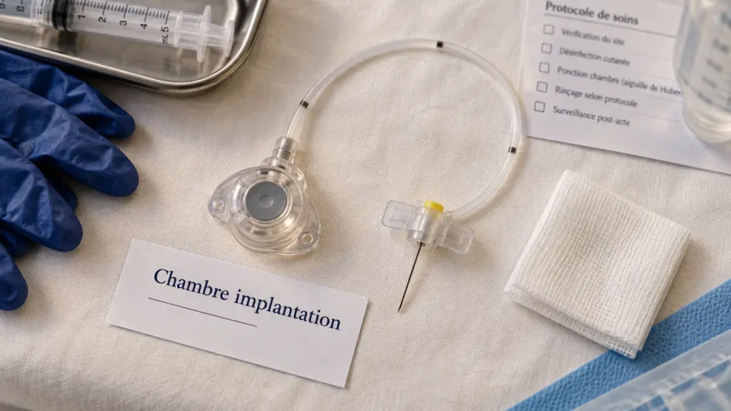 Chambre implantation : accès veineux discret, boîtier sous-cutané et cathéter
