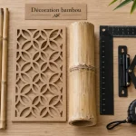 Décoration bambou intérieur : cannes bambou et panneau mural géométrique