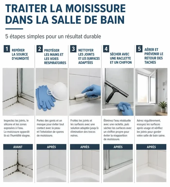 Étapes pour traiter la moisissure salle de bain sur les joints et les murs