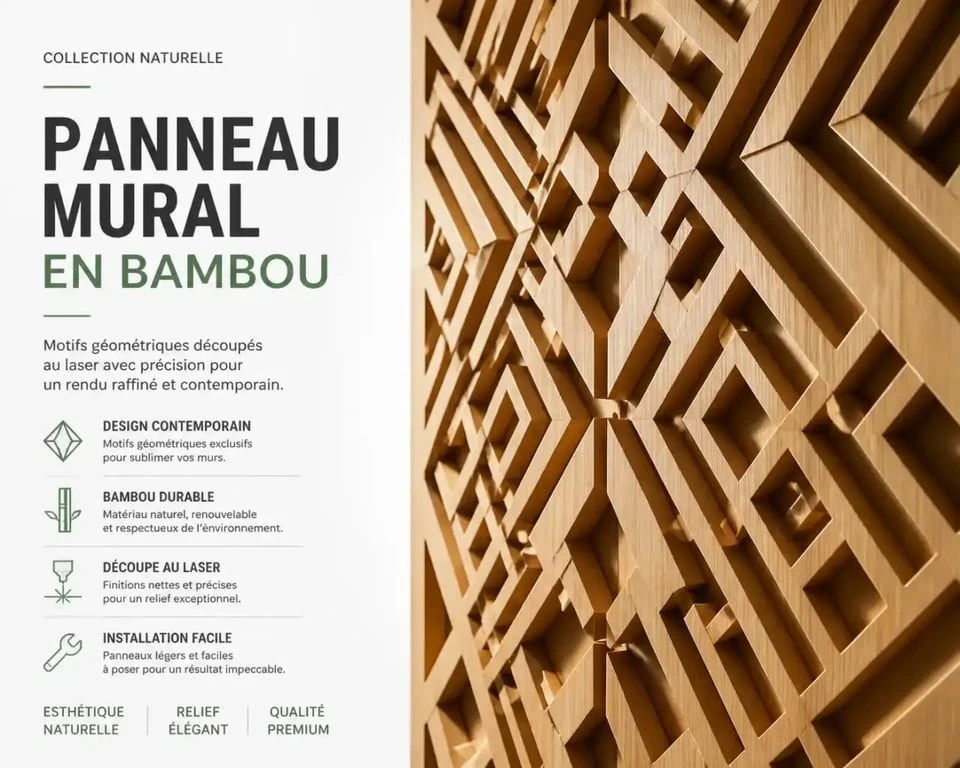 Panneau mural décoratif en bambou découpé au laser pour décoration bambou intérieur