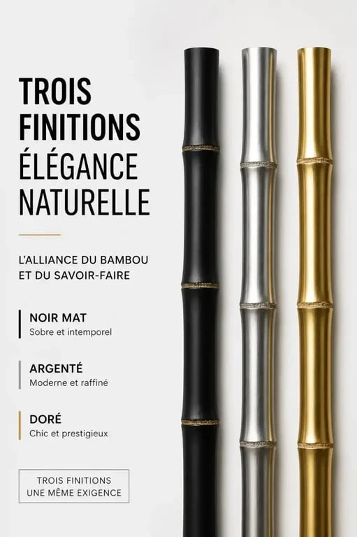 Finitions de décoration bambou intérieur : noir, argent et or