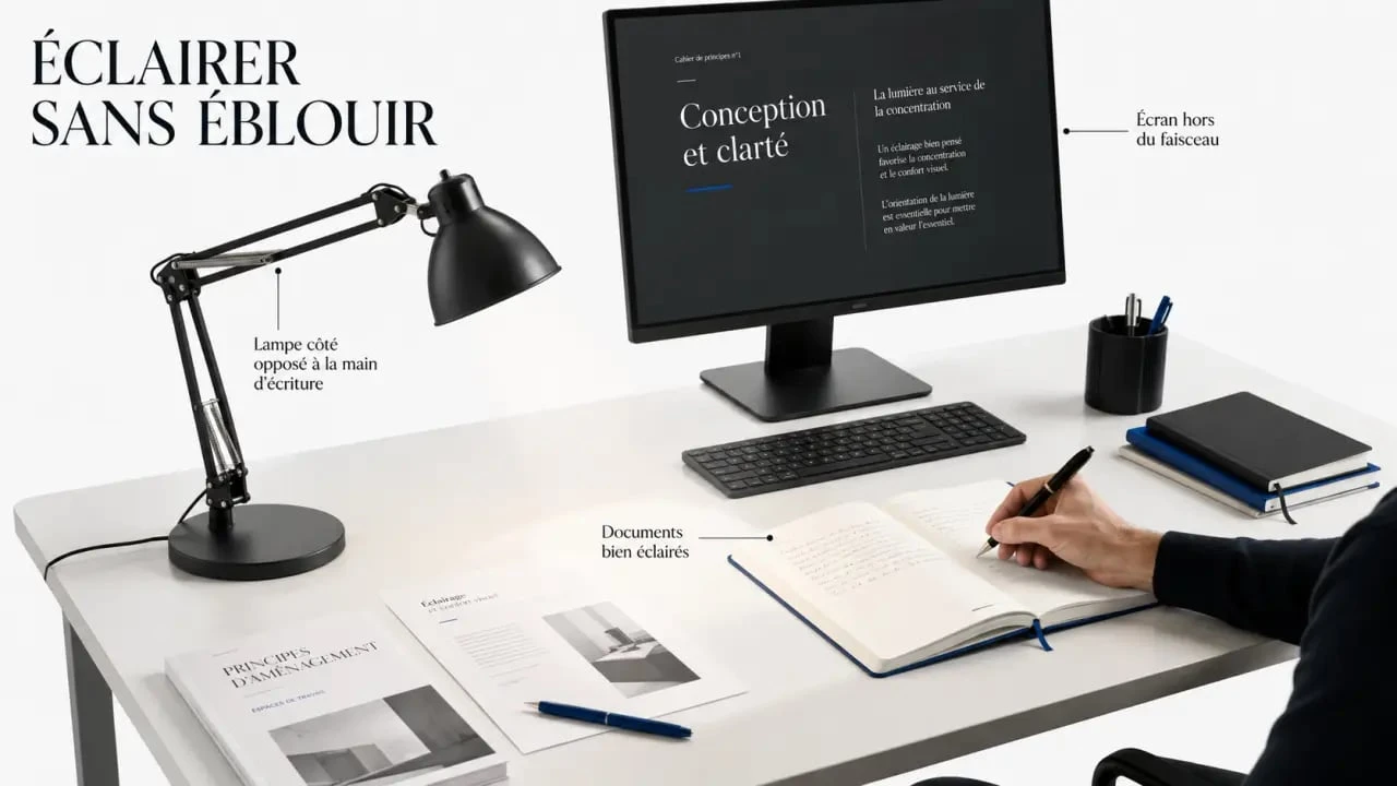 Positionnement d’une lampe a bureau pour éviter les ombres et les reflets
