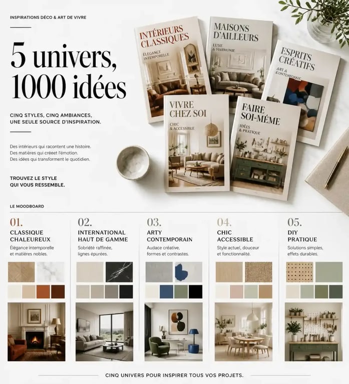 5 magazines déco et art de vivre à suivre pour trouver des idées au quotidien, composition éditoriale comparative des styles et ambiances