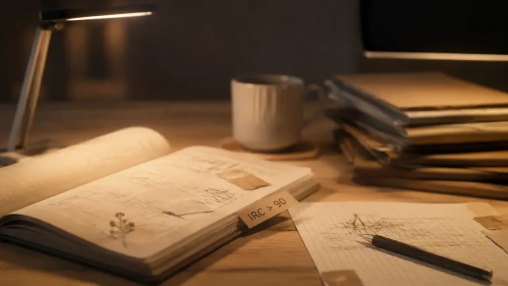 Lampe a bureau éclairant sans reflets : cahier et bureau de travail