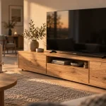 Meuble tv chêne massif dans un salon scandinave
