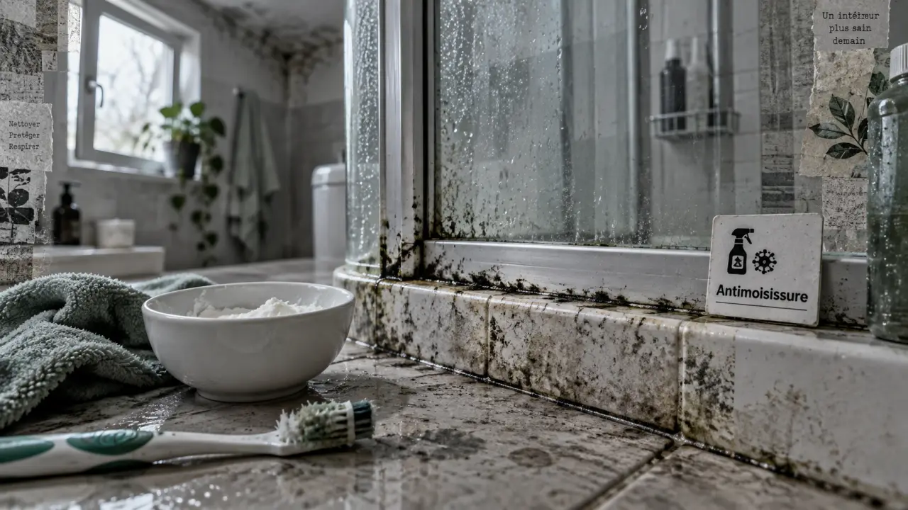 Moisissure salle de bain sur joints de douche noirci