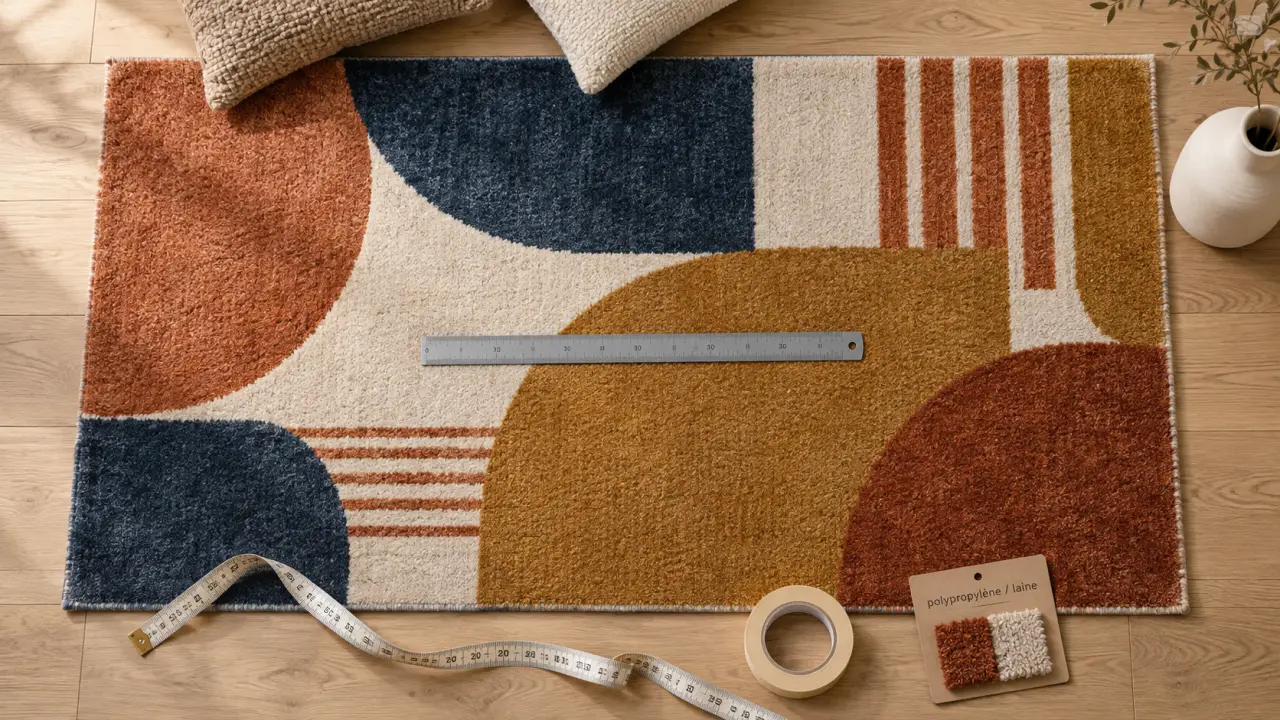 Tapis coloré sur parquet, mesure et couleurs pour structurer la pièce