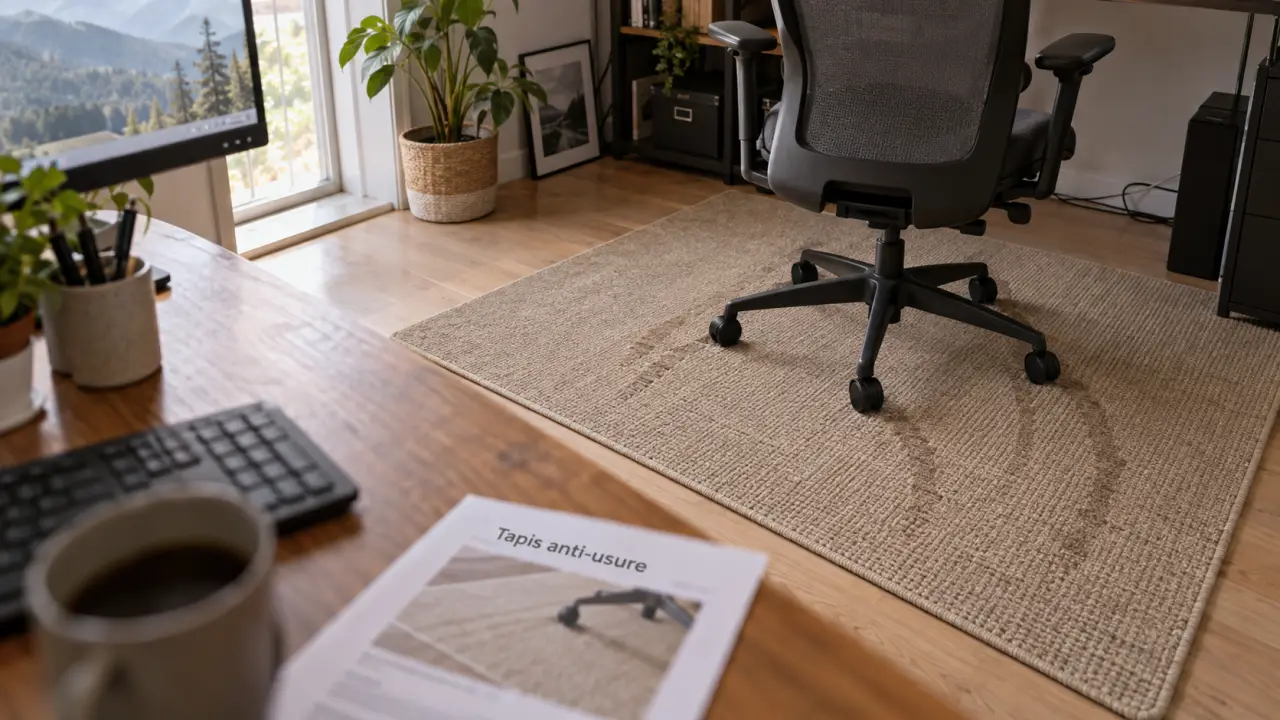 Tapis de bureau anti-usure sur parquet clair