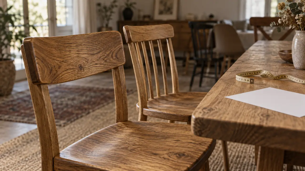 Chaise en bois massif : assise confortable en bois près d’une table en chêne