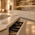 Cuisine moderne design italienne avec îlot et espace optimisé