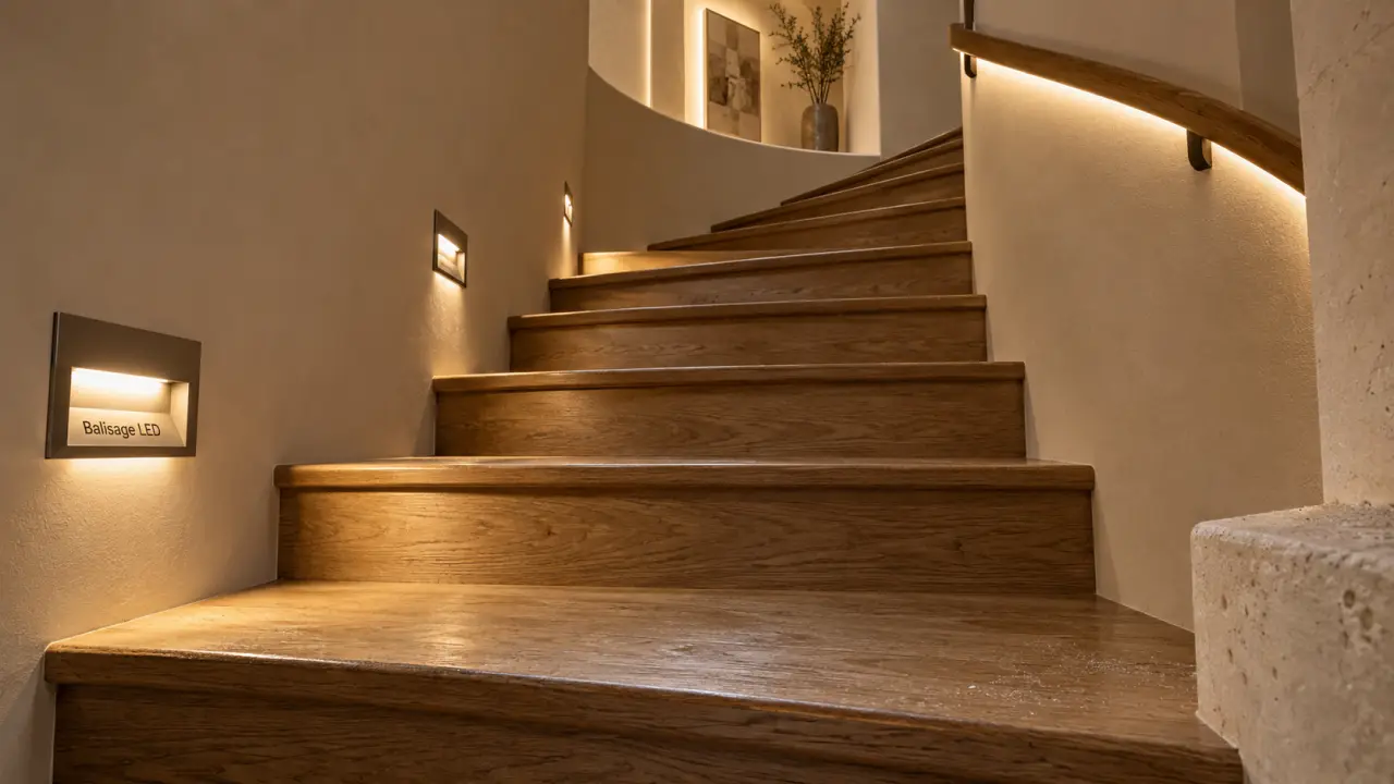 Éclairage escalier intérieur : marches nettes sans éblouissement