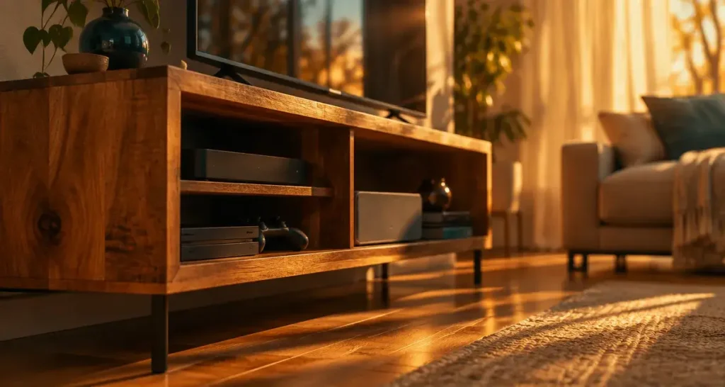 Meuble TV manguier : veinures, largeurs et rangements pour un choix sans regret