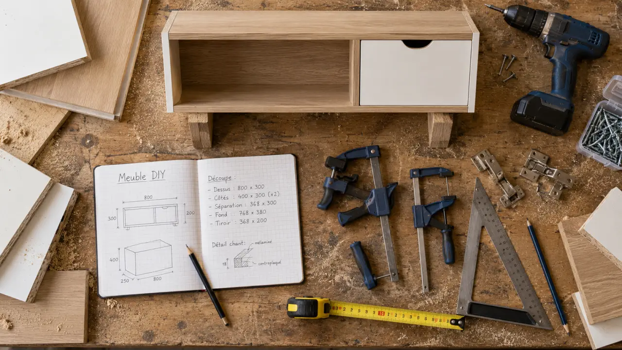 Photo meubles diy : table bricolage et pièces pour meuble peu encombrant