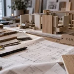 pôle aménagement maison PAMA : plans, mètre ruban et échantillons