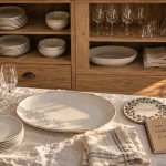 Vaisselier bois massif, profondeur et rangements : 61 cm
